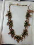 Florenza Signed Vintage Necklace, 1950s Gold Tone, Peridot Green Rhinestones & Faux Seed Pearls — As Found
