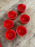 Vintage 1970s West German Pottery Breakfast Set – Butter Dish, Jam Pot, Salt & Pepper Shakers, 6 Egg Cups – Retro Red Glaze