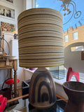 Large 1970s Iden Pottery Rye Table Lamp with Original Woven Shade
