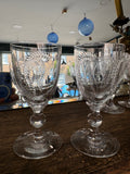 Set of 4 Georgian Cordial Glasses, Antique Engraved Fern Crystal Glasses, Knopped Stem Drinking Glasses