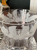 Close-up of etched thistle motif on Edinburgh Crystal whisky glass rim