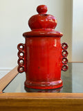 Rear view of vintage West German ceramic candleholder with loop handles