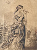 Close-up of hand-tinted Regency fashion engraving detail