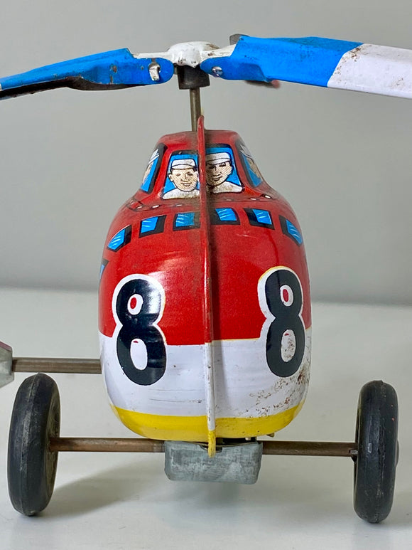 Vintage 1970s Japanese Tin Wind-Up Helicopter – MYK Japan H-19 Swiss Rescue