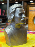 Aluminium bust of Maxim Gorky, 1981 – Soviet-era sculpture from Leningrad, vintage Russian metal art