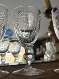 Set of 4 Georgian Cordial Glasses, Antique Engraved Fern Crystal Glasses, Knopped Stem Drinking Glasses