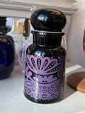 1960s Belgian Black Glass Apothecary Jar with Psychedelic Purple Design
