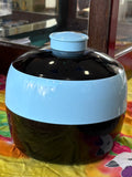 Vintage 1950s/60s Embee two-tone blue and black ice bucket, mid-century barware.