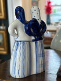 Vintage 1970s Russian Gzhel porcelain figurine – hand painted peasant women