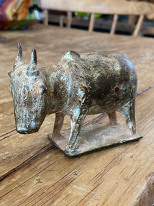 Vintage Patinated Metal Sacred Cow Figurine – Small Decorative Sculpture