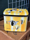 Vintage Twinings Tea Tin – 1950s/60s Yellow Storage Tin with Chrome Tea Set Graphics
