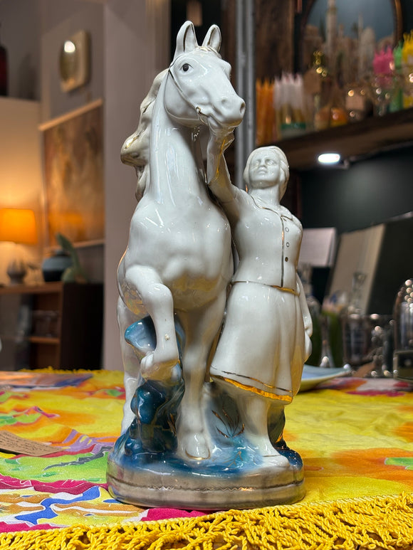 Soviet Porcelain Figurine of Girl with Horse, mid-20th century Gorodnitsa
