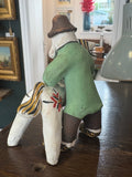 Vintage Russian Kargopol Clay Toy Figurine – Hand-Painted Folk Art Man with Horse