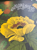 Close-up of retro poppy floral pattern on vintage St Michael tray