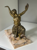 1920s Art Deco Exotic Dancer – Gilt Spelter Figure on Marble Base