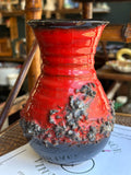 Vintage West German Fat Lava Vase | Red & Black Volcanic Glaze Pottery | 1960s 70s Mid Century Ceramic | 16.5cm | WGP Scheurich Style
