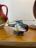 Vintage 1960s Japanese Tinplate Friction Toy Police Helicopter – Lithographed Design