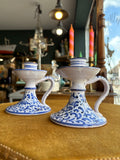 Pair of Vintage Italian Ceramic Chamberstick Candle Holders – Hand Painted