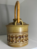 1970s Handmade Jersey Pottery Lidded Jar with Bamboo Handle