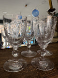Set of 4 Georgian Cordial Glasses, Antique Engraved Fern Crystal Glasses, Knopped Stem Drinking Glasses