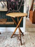 Antique Bamboo Occasional Table | Scorched Tortoiseshell Finish, Woven Rattan Top, Victorian/Edwardian