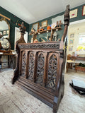 Antique Gothic Revival Carved Oak Lectern, 19th Century Ecclesiastical Church Furniture with Tracery Panels and Carved Finials