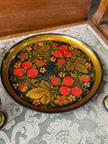 Vintage Russian Khokhloma Egg Cups & Tray Set – Hand Painted Folk Art (6 Pieces)
