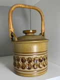 1970s Handmade Jersey Pottery Lidded Jar with Bamboo Handle