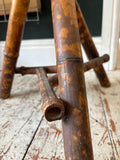 Antique Bamboo Occasional Table | Scorched Tortoiseshell Finish, Woven Rattan Top, Victorian/Edwardian