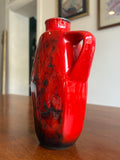 Mid-Century Jopeko Keramik Fat Lava Vase – Red & Black, 20.5cm