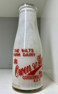 Rare 1960s Vintage Milk Bottle – Wilts Farm Dairy Shop Display Piece