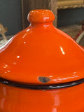 Close-up of enamel wear on orange lid
