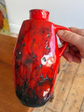Mid-Century Jopeko Keramik Fat Lava Vase – Red & Black, 20.5cm