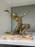 1920s Art Deco Exotic Dancer – Gilt Spelter Figure on Marble Base