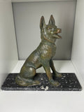 Vintage 1930s Art Deco Spelter German Shepherd Statue – Marble Base