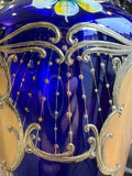 Mid Century Czech Revival Style Cobalt & Gold Bohemian Art Glass Vase – Hand Painted Floral – 19cm
