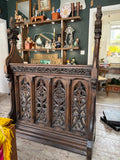 Antique Gothic Revival Carved Oak Lectern, 19th Century Ecclesiastical Church Furniture with Tracery Panels and Carved Finials