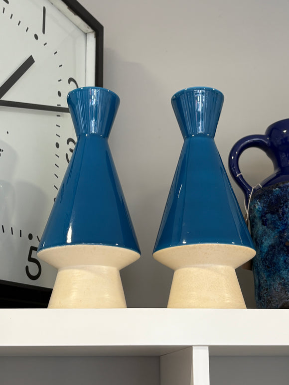 Pair of Conran Tonal Collection ceramic vases in glossy blue and white