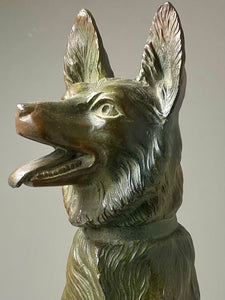 Vintage 1930s Art Deco Spelter German Shepherd Statue – Marble Base