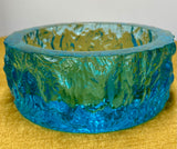 1970s Whitefriars Kingfisher Turquoise Bowl – Textured Bark Effect Glass