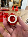 Vintage 1970s West German Pottery Breakfast Set – Butter Dish, Jam Pot, Salt & Pepper Shakers, 6 Egg Cups – Retro Red Glaze