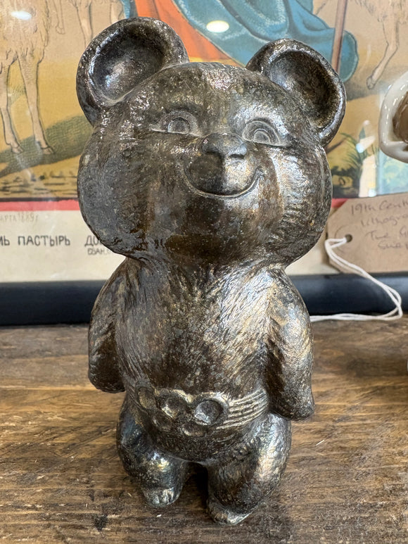 Bronze-colour Misha figurine, mascot of 1980 Moscow Olympic Games