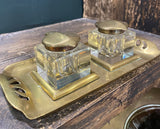 Art Nouveau brass and glass double inkwell