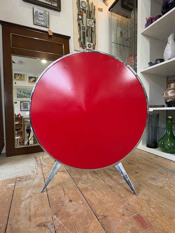 Front view of red side of Sofono Spacemaster electric heater, 1970s Space Age design.