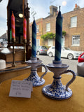 Pair of Vintage Italian Ceramic Chamberstick Candle Holders – Hand Painted