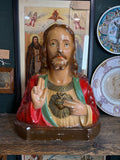 Vintage French Chalkware Jesus Bust – Large Religious Icon (34cm)