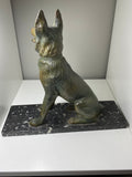 Vintage 1930s Art Deco Spelter German Shepherd Statue – Marble Base