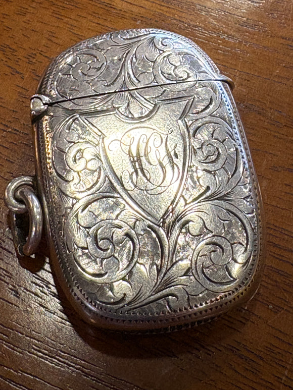 Antique Sterling Silver Vesta Case, Birmingham 1900 – Engraved with Acanthus design