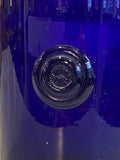 Tall cobalt blue glass lidded jar