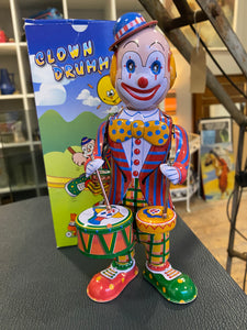 Vintage Wind-Up Tin Litho Clown Drummer – Collectible Toy (2001)